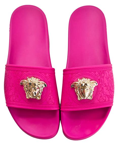 versace sliders pink|Versace medusa slides.